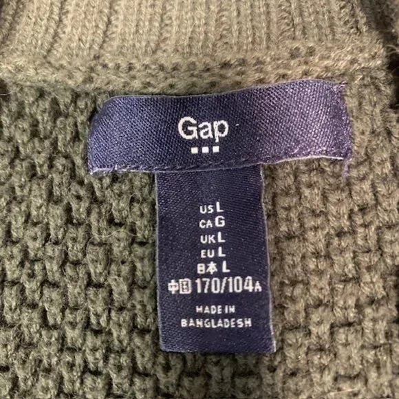 Gap Olive Green Open Front Cardigan Womens Large Textured Knit Sweater - Picture 3 of 8